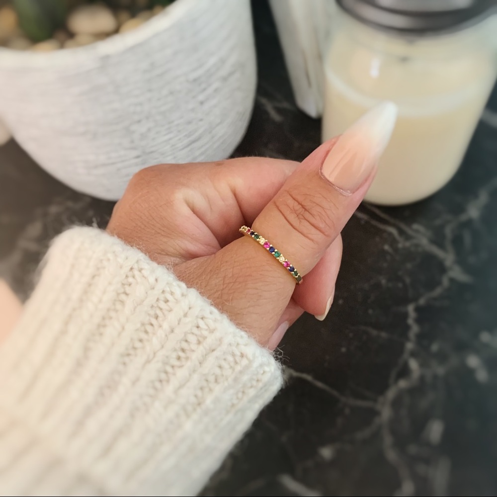 18k Gold Multi colored stone stacking ring